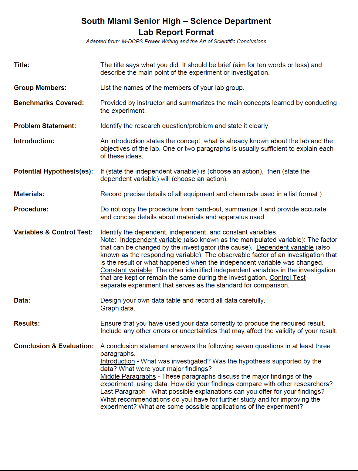 Lab report structure