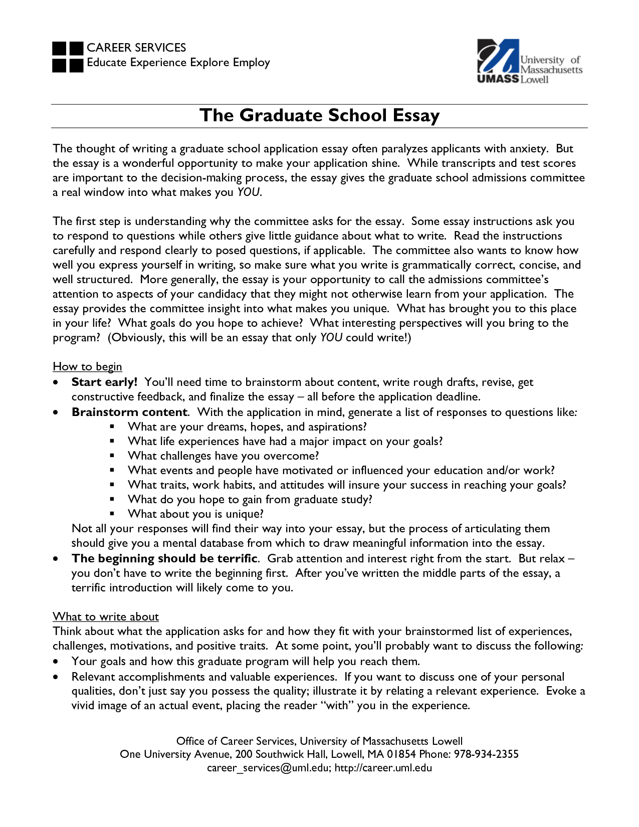 Writing an essay for college application graduate school