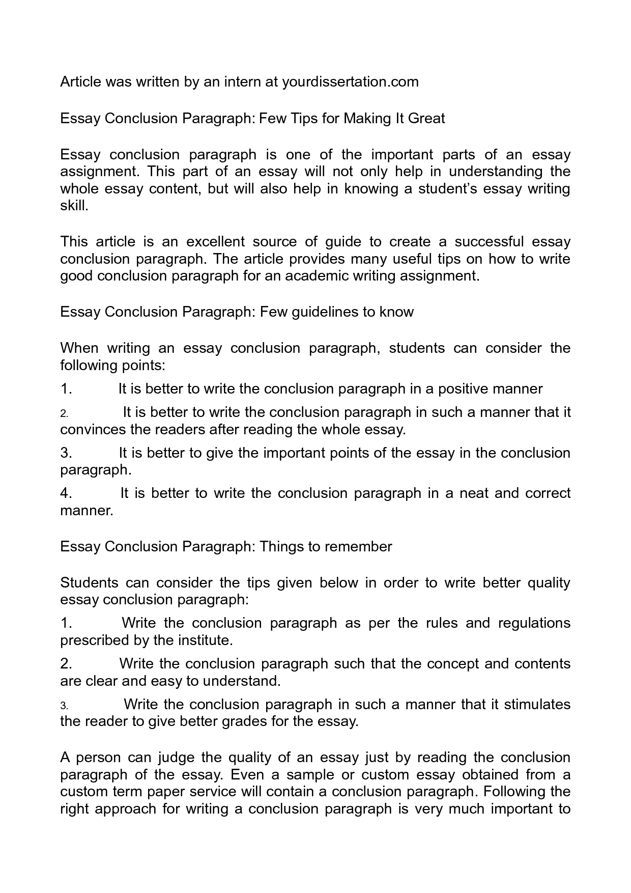 How to write conclusion paragraph for an essay