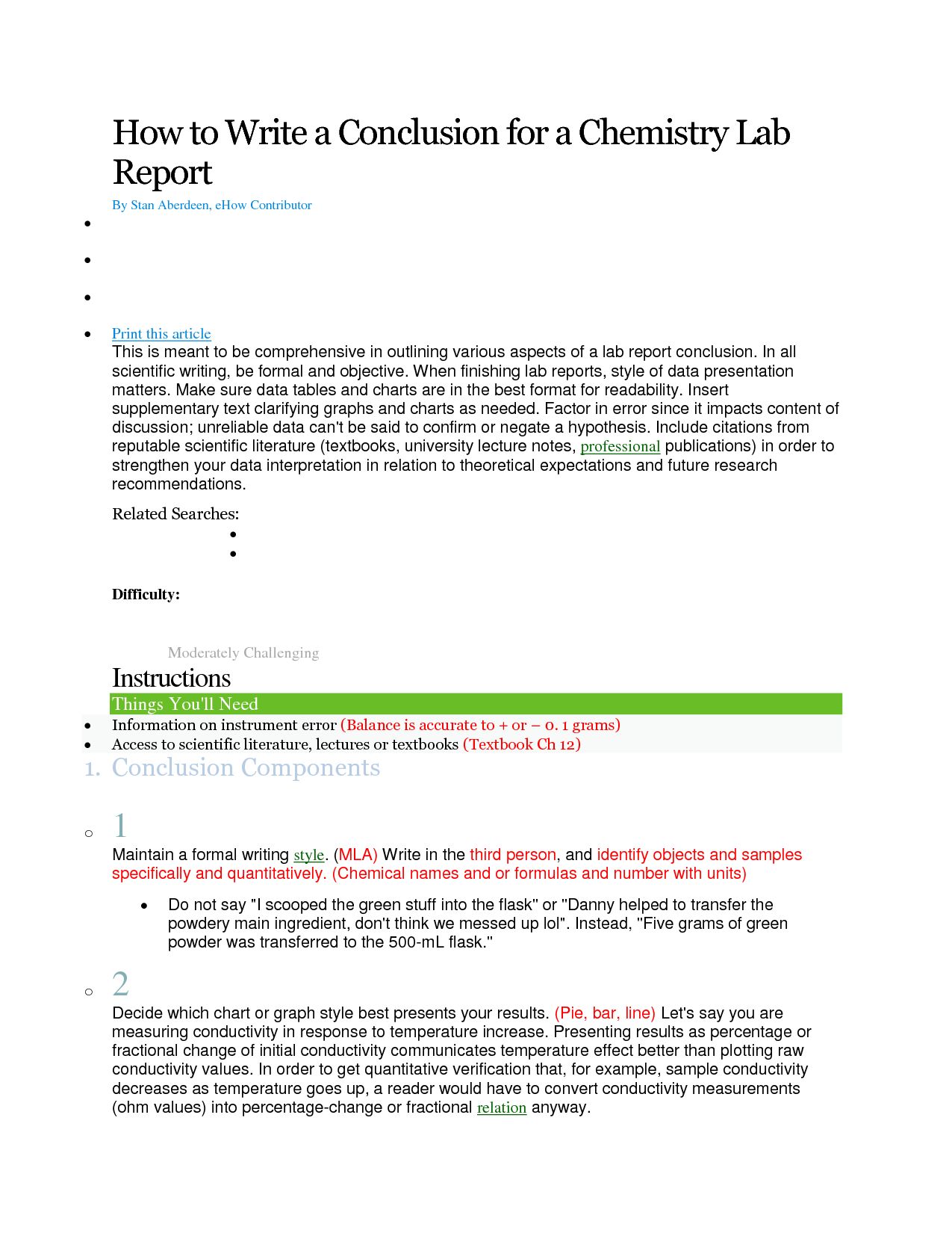 how to write a laboratory report in chemistry