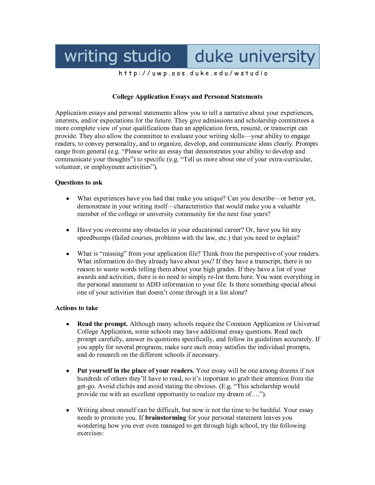 writing the college application essay universal