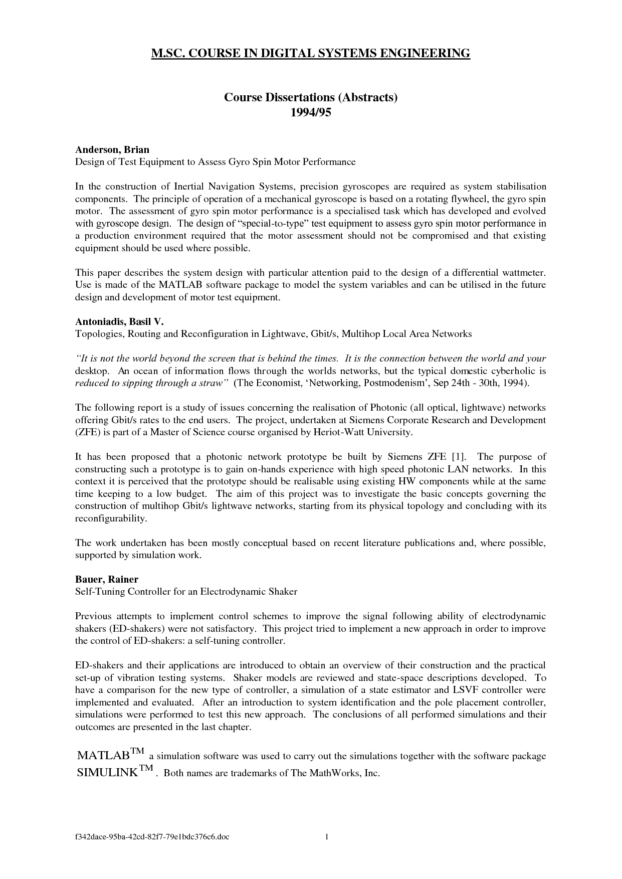 Phd thesis abstracts