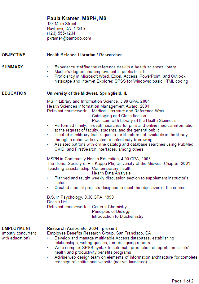 Additional coursework on resume focusing