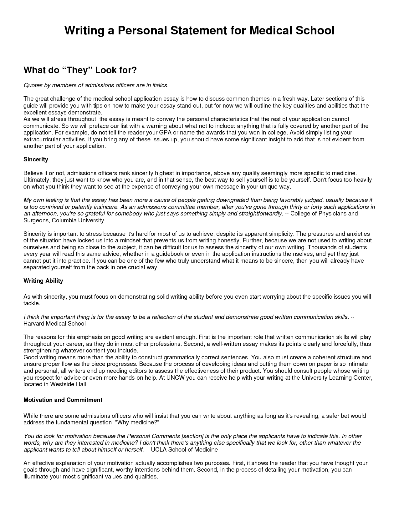 Medical School Admissions Personal Statement Medical School Personal 