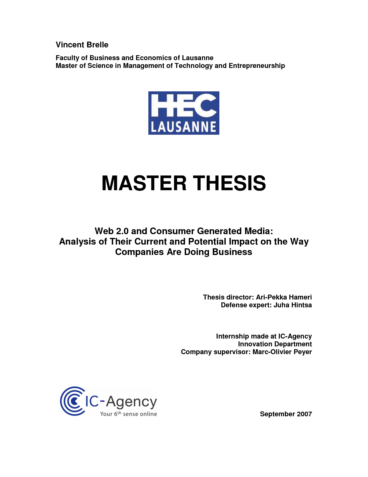 Master thesis cover