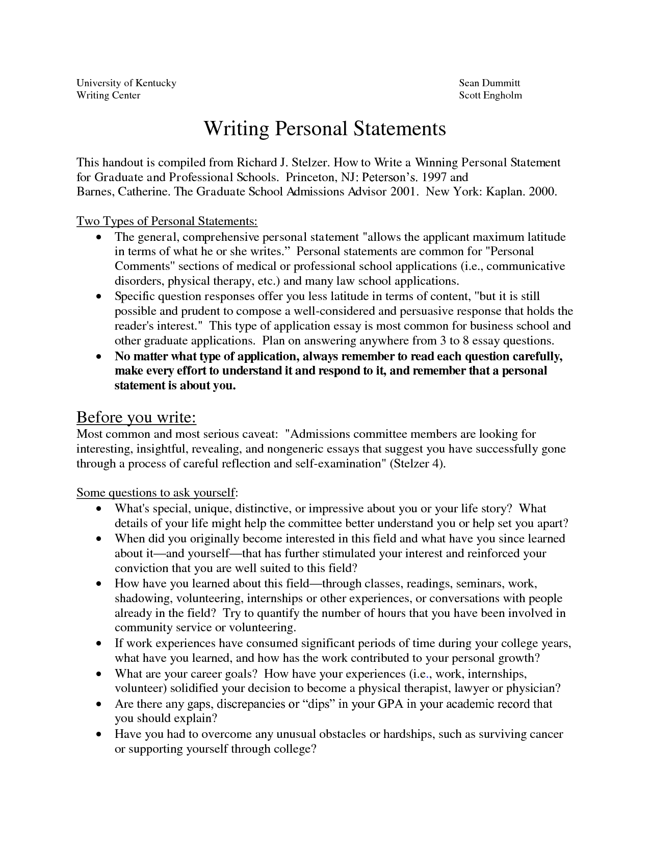 Help writing my personal statement