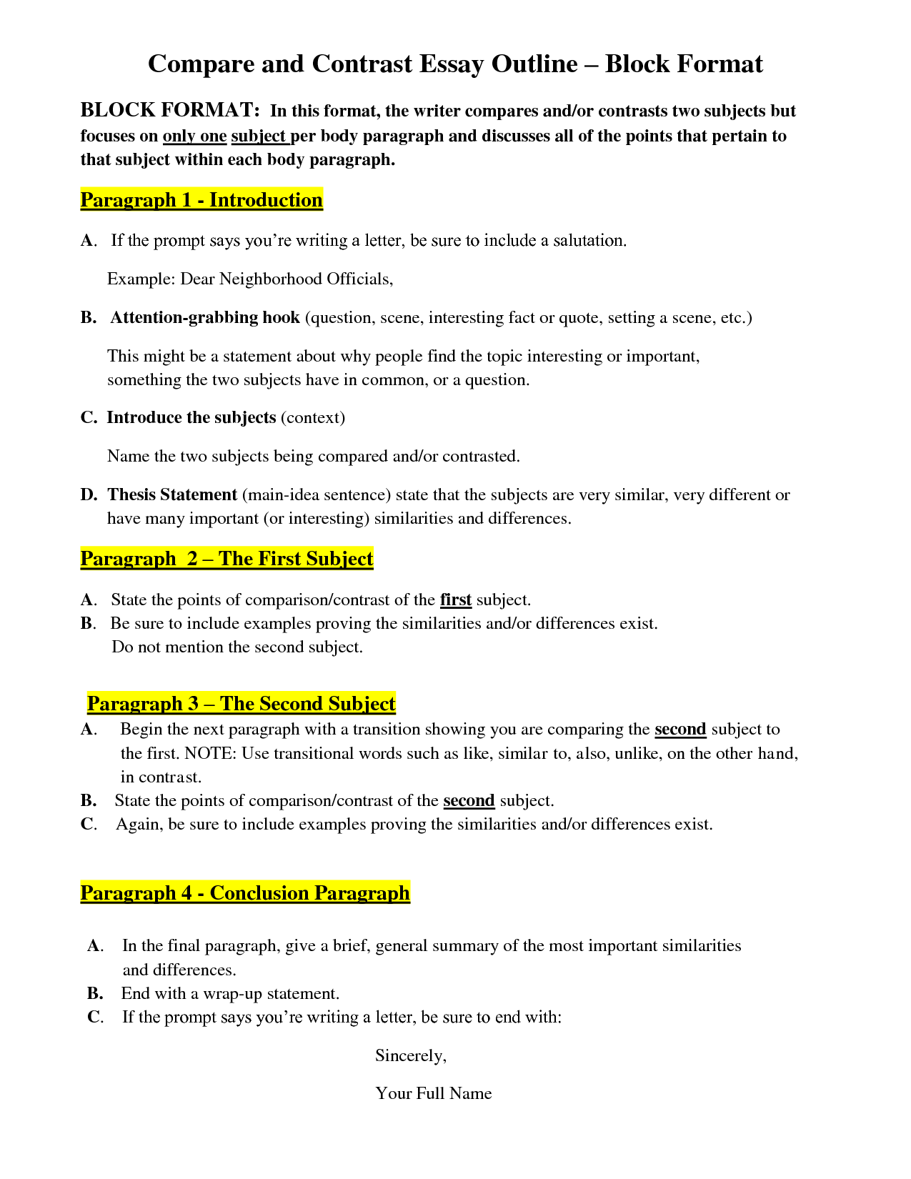 comparison and contrast essay examples point by point