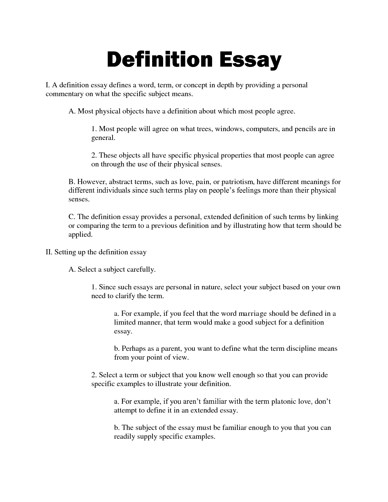 definition essay topics for college students