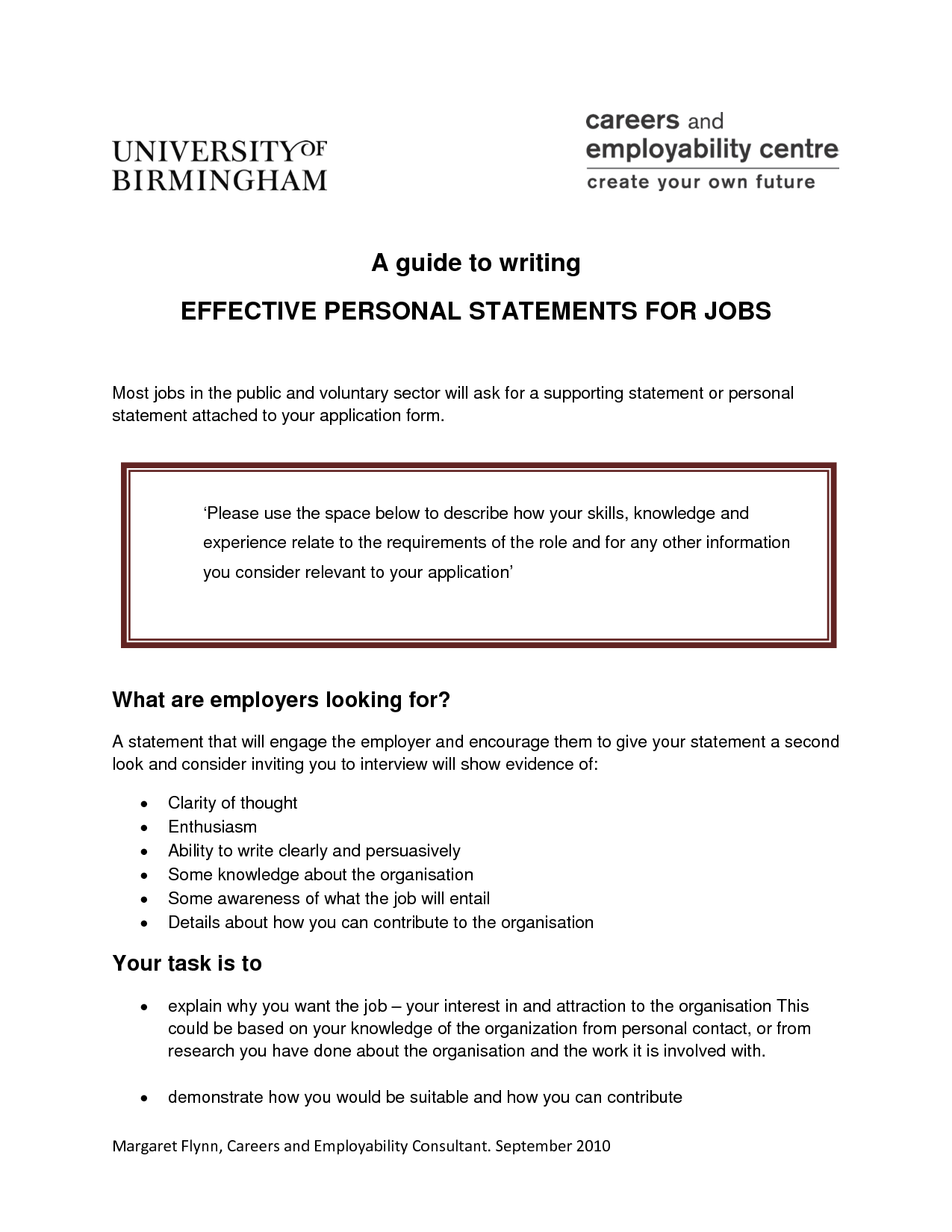 How to write a good personal statement job application