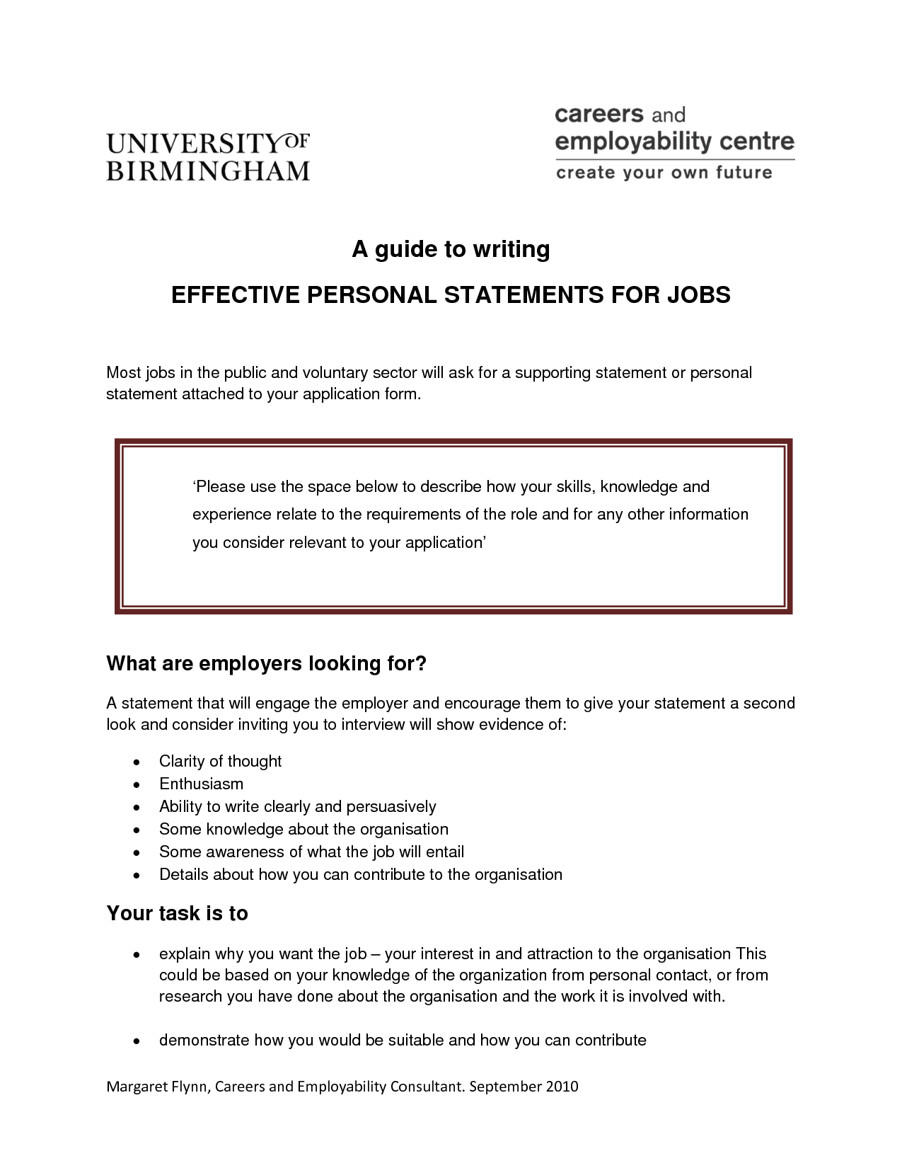 How to start your personal statement for a jobs