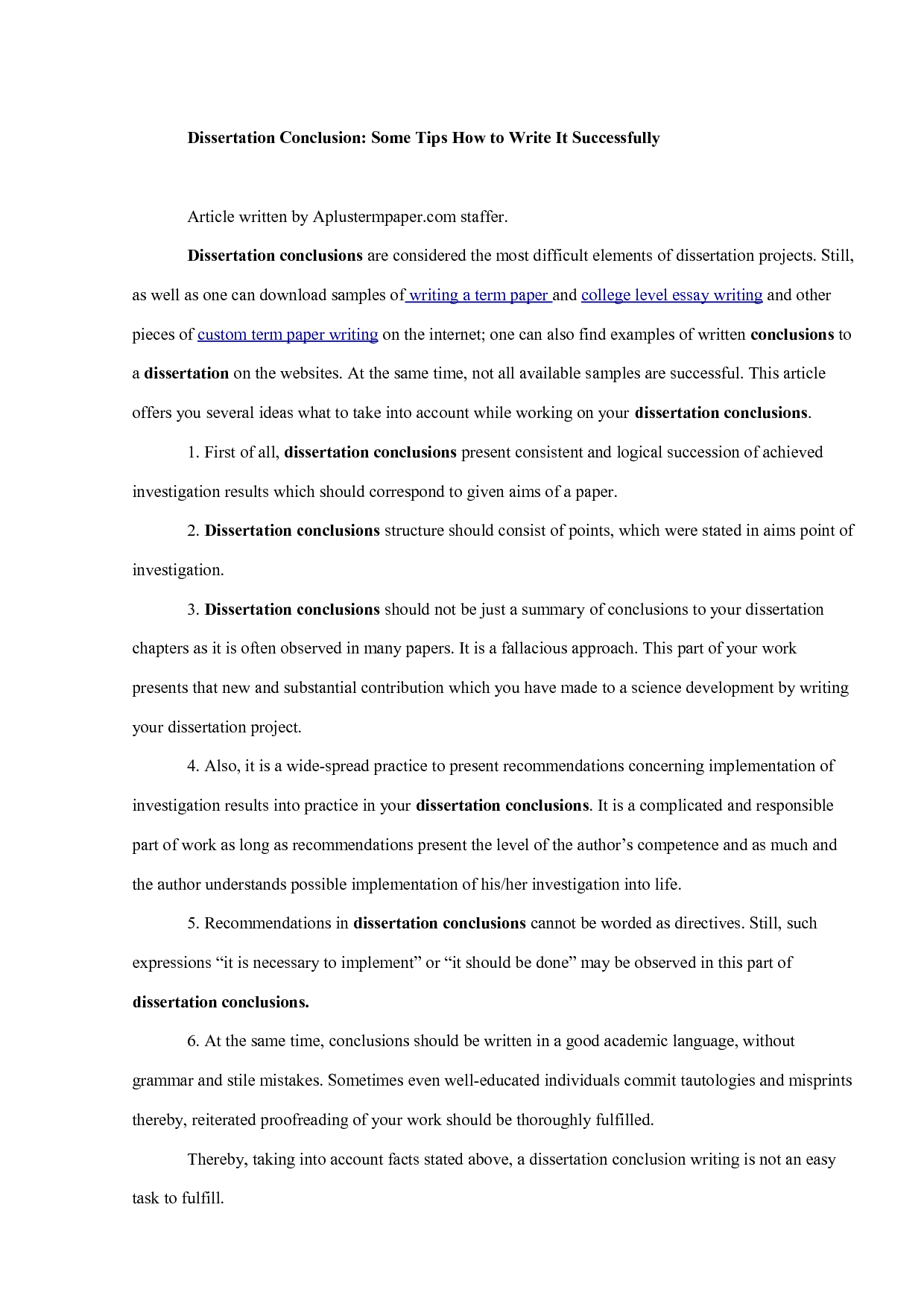 conclusion and recommendations in dissertation