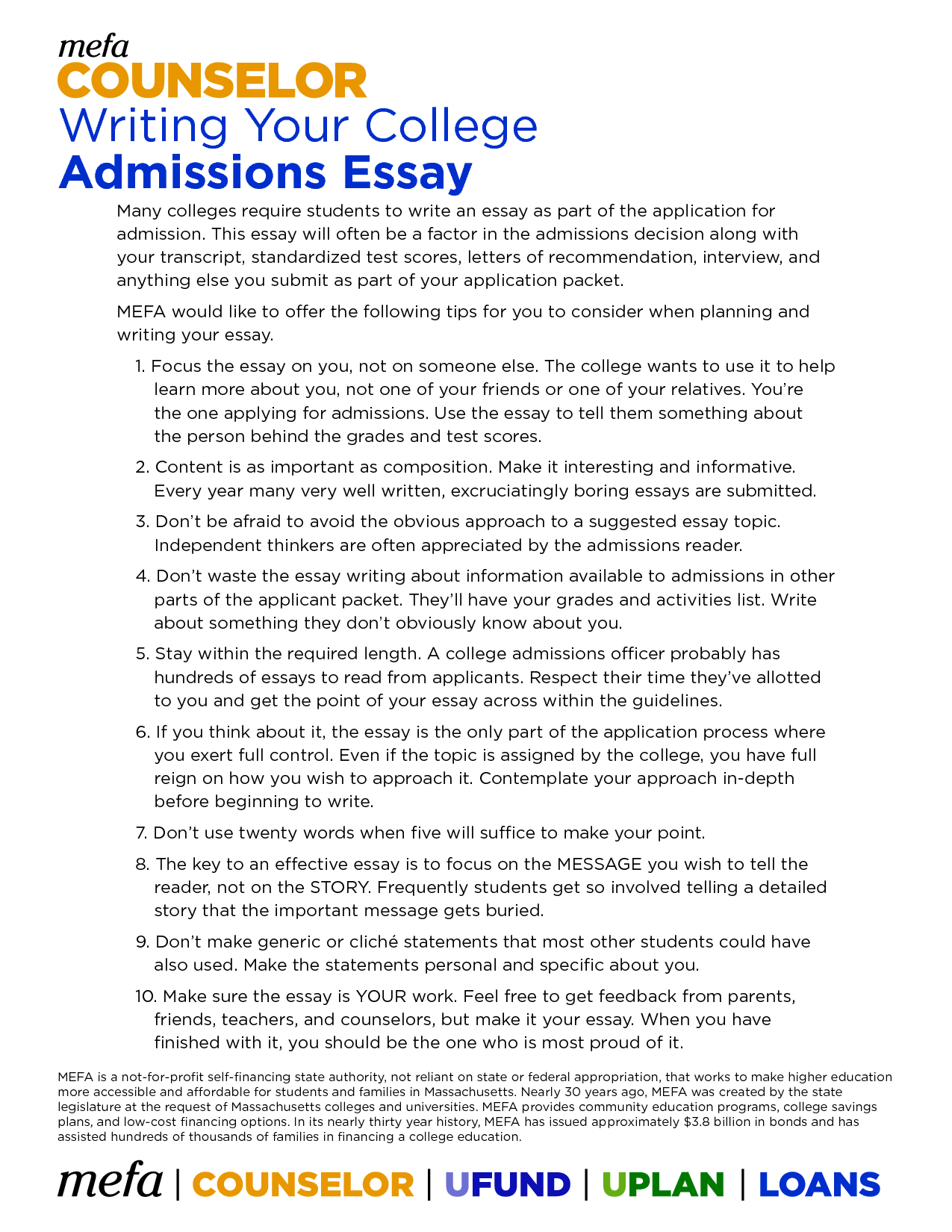 Admission essay writing key words