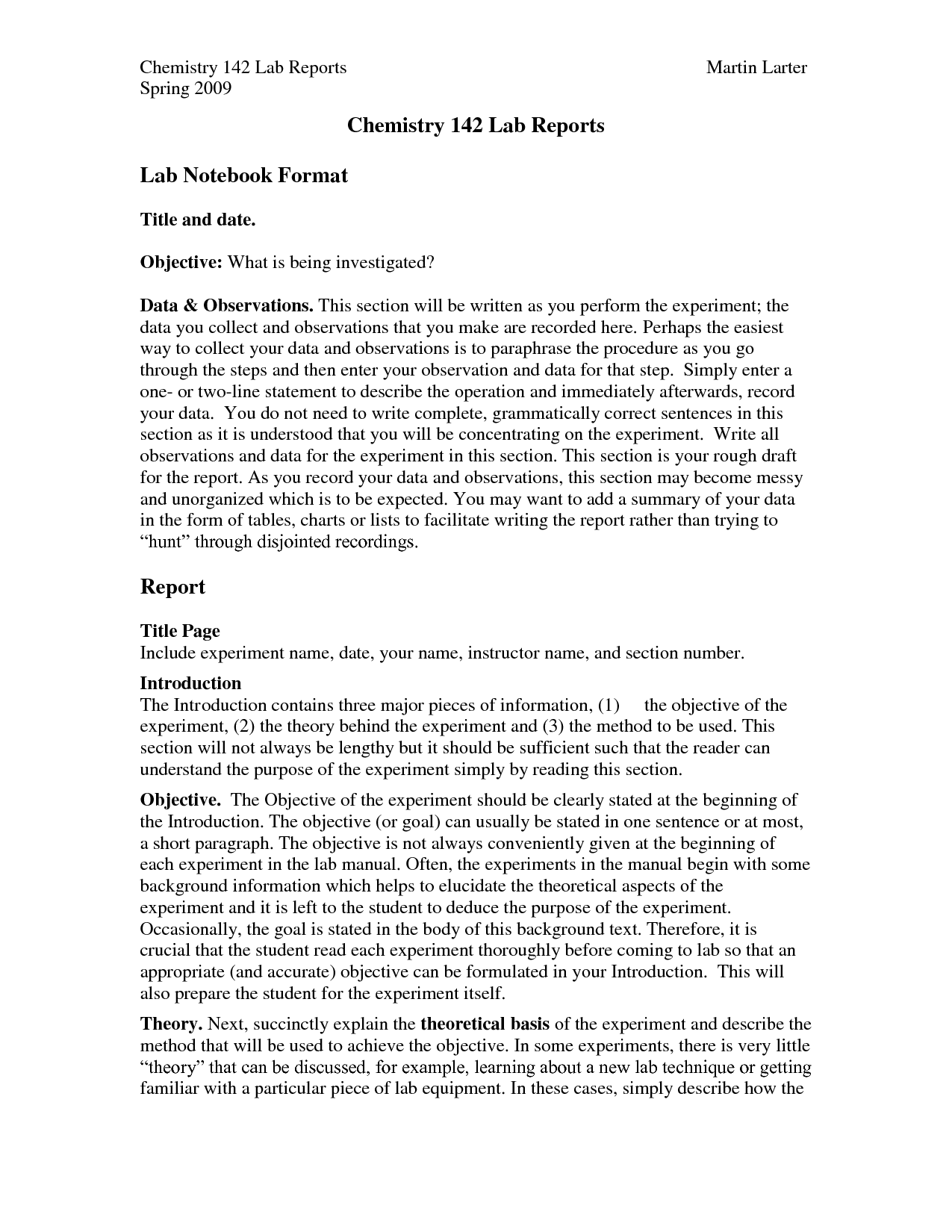 Examples of chemistry lab reports