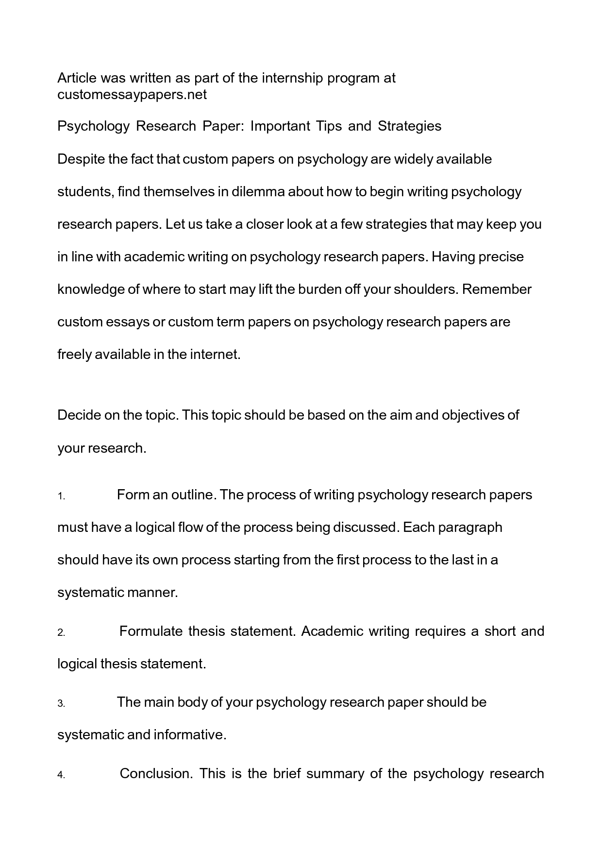 Psychology Thesis Papers